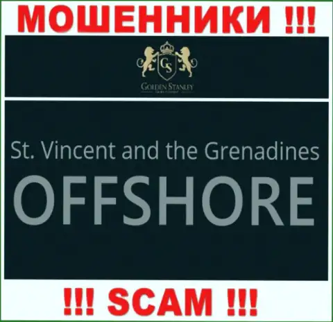 Регистрация GoldenStanley Com на территории St. Vincent and the Grenadines, позволяет обманывать людей