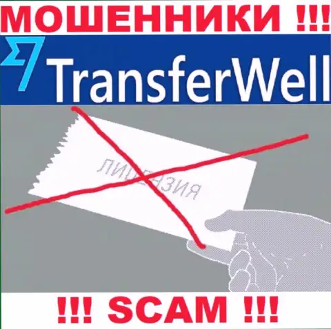 Вы не сможете откопать данные о лицензии интернет мошенников TransferWell Net, ведь они ее не сумели получить