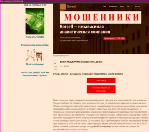 Обзор мошеннических деяний scam-проекта Borsell Ru - АФЕРИСТЫ !