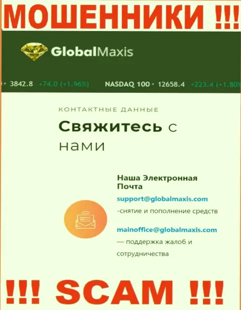 Электронный адрес мошенников Global Maxis, который они представили у себя на интернет-ресурсе