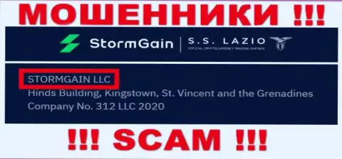 Сведения об юр. лице Storm Gain - им является контора STORMGAIN LLC