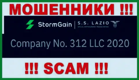 Регистрационный номер StormGain, взятый с их официального сайта - 312 LLC 2020