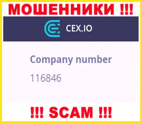 Номер регистрации конторы CEX Io: 116846
