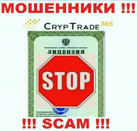 Деятельность CrypTrade365 Com незаконна, поскольку данной организации не дали лицензионный документ