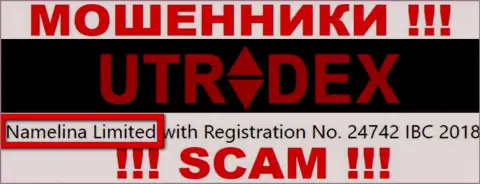 Namelina Limited - юридическое лицо интернет-обманщиков UTradex