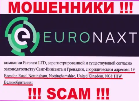 Юридический адрес регистрации организации EuroNaxt Com на ее информационном ресурсе липовый - это ОДНОЗНАЧНО МОШЕННИКИ !