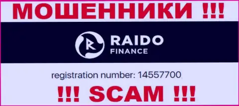 Номер регистрации internet-мошенников РаидоФинанс ОЮ, с которыми довольно опасно совместно работать - 14557700