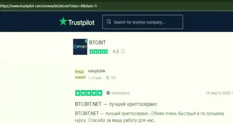 Мнения о деятельности online обменника BTCBit Net на web-ресурсе Trustpilot Com