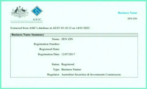 Юридические сведения о регистрации брокерской компании Zineera