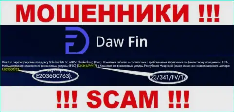 Номер лицензии Daw Fin, на их web-портале, не сумеет помочь уберечь ваши денежные средства от грабежа