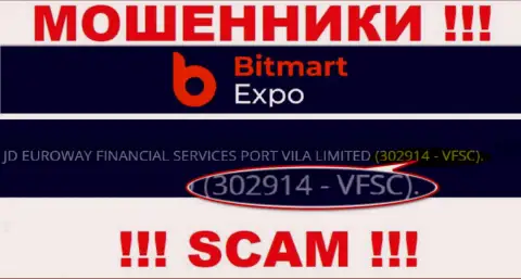 302914-VFSC - это регистрационный номер Bitmart Expo, который показан на официальном сайте конторы
