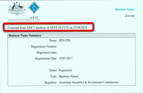 Документ, который доказывает наличие регистрации у биржевой компании Зиннейра Ком