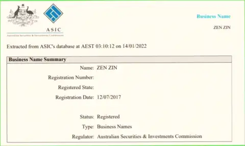 Регистрация брокерской организации Зиннейра финансовым регулятором Австралии